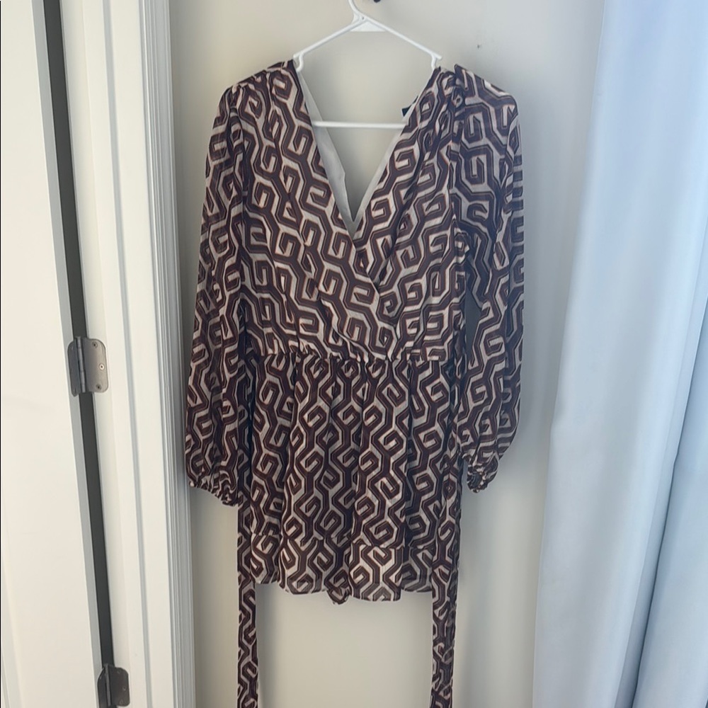 Express Brown Geometric Patterned Skort - image 1